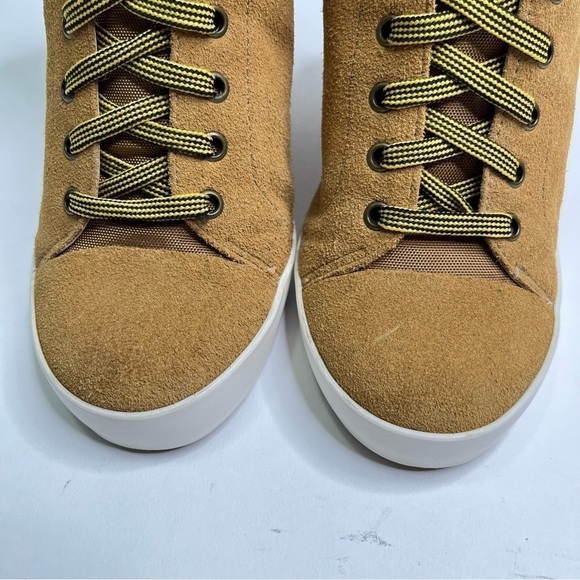 PAJAR Tan Camel Suede Lace-up Workboot Style Wedge Sneaker Buckle Booties Boots - Picture 2 of 13